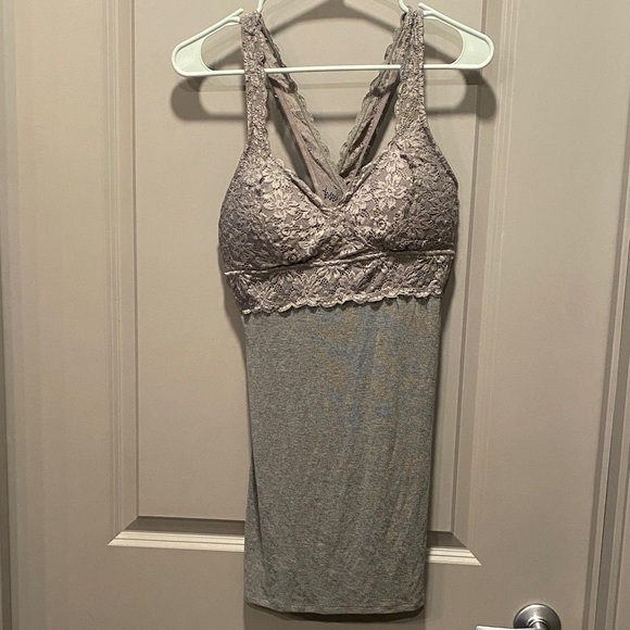 Easel 1XL Lace Trimmed Gray Padded Bra Tank Top - Picture 1 of 8